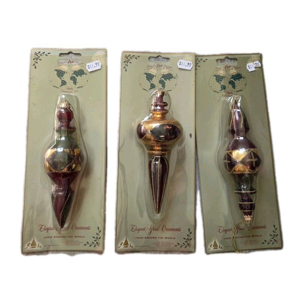 NIB VTG Krebs International Elegant Glass Germany Finial Ornament Set 3
